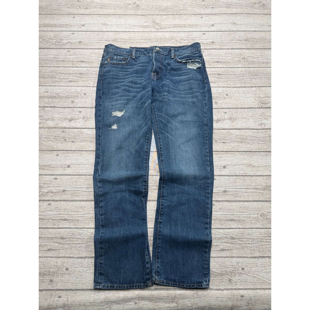 Y2K Abercrombie & Fitch Jeans Men's 33x32 Blue Straight Leg Whiskered Distressed